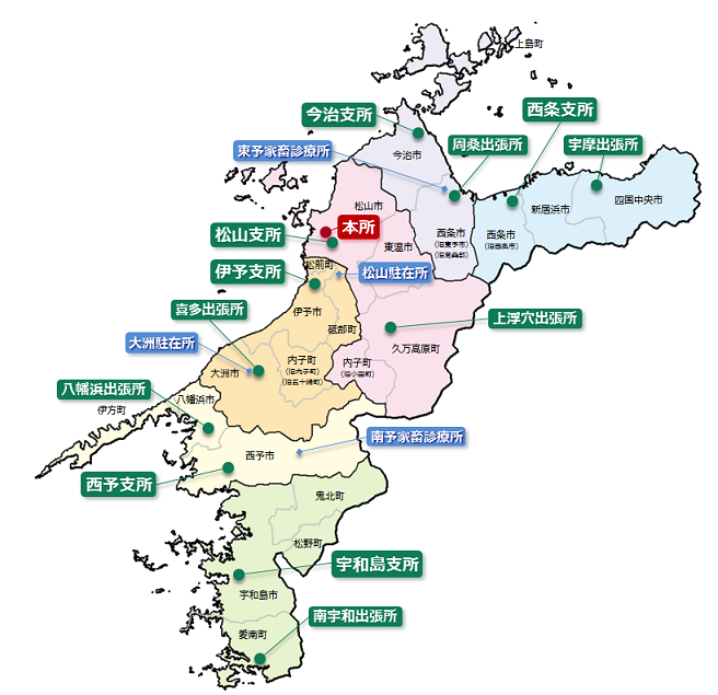県内のNOSAI組織　地図