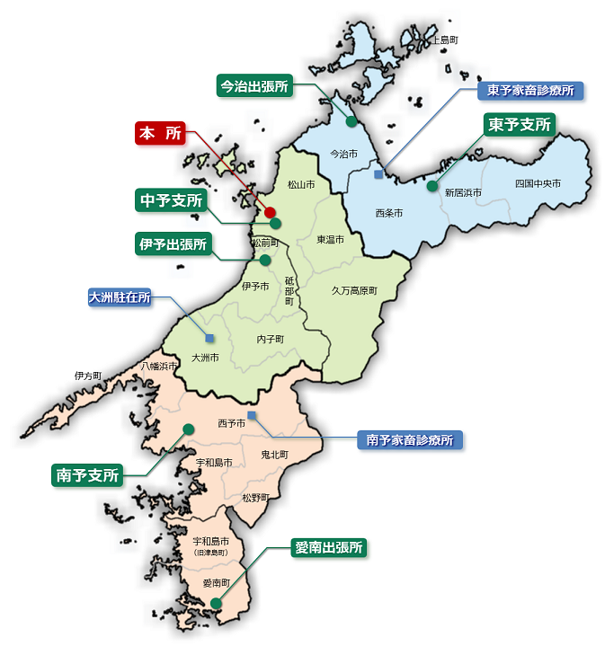 県内のNOSAI組織 地図